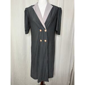 1980s Jerri Gee Pinstripe Black Tan Whimsigoth Vampire Goth Blazer Dress M